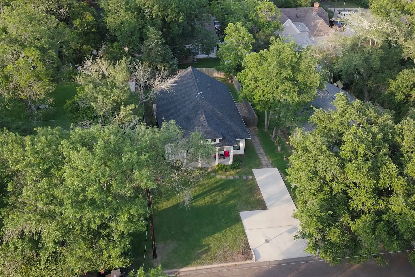 Aerial view of the house among trees