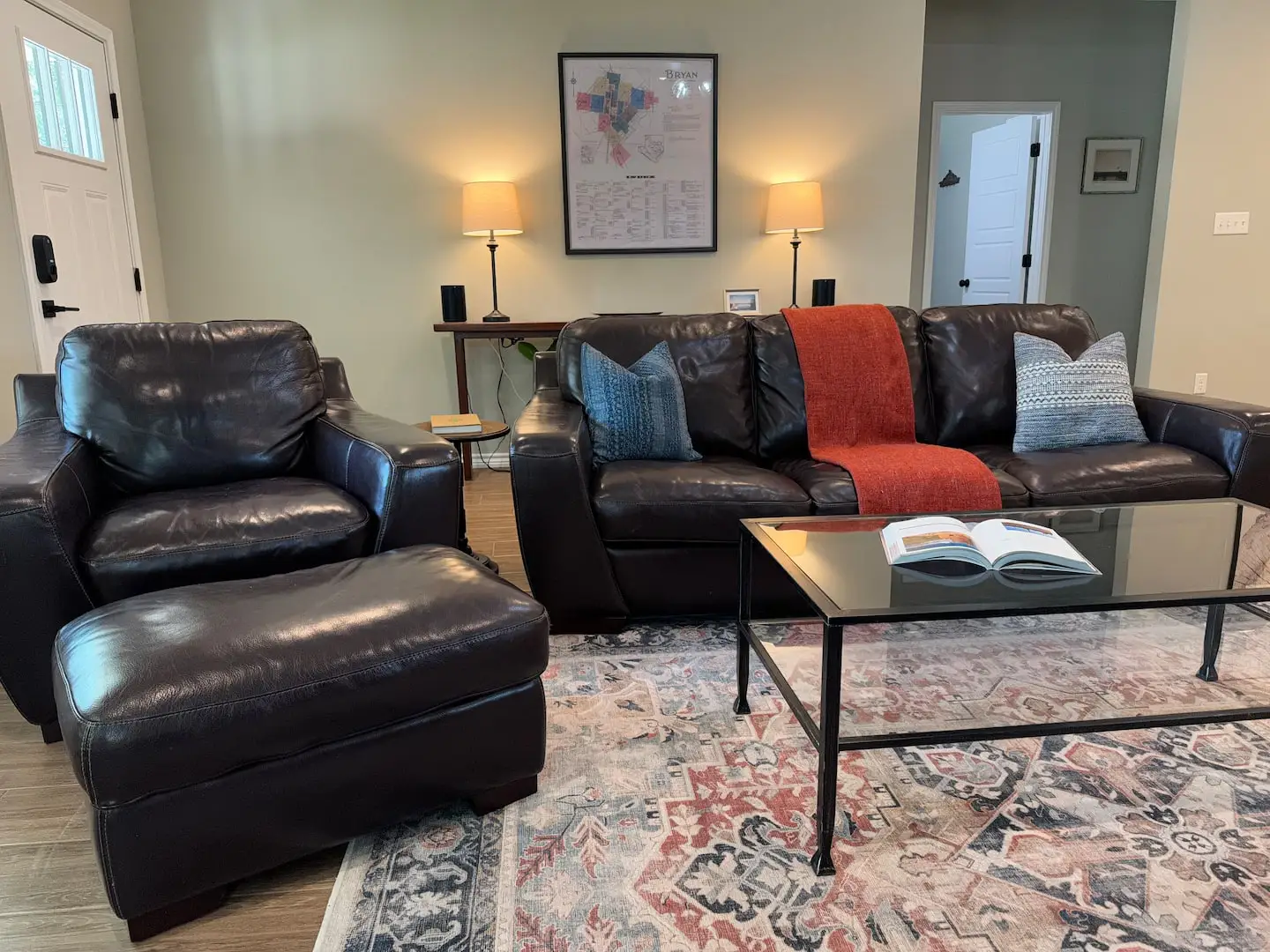Leather sofas and coffee table in the living room