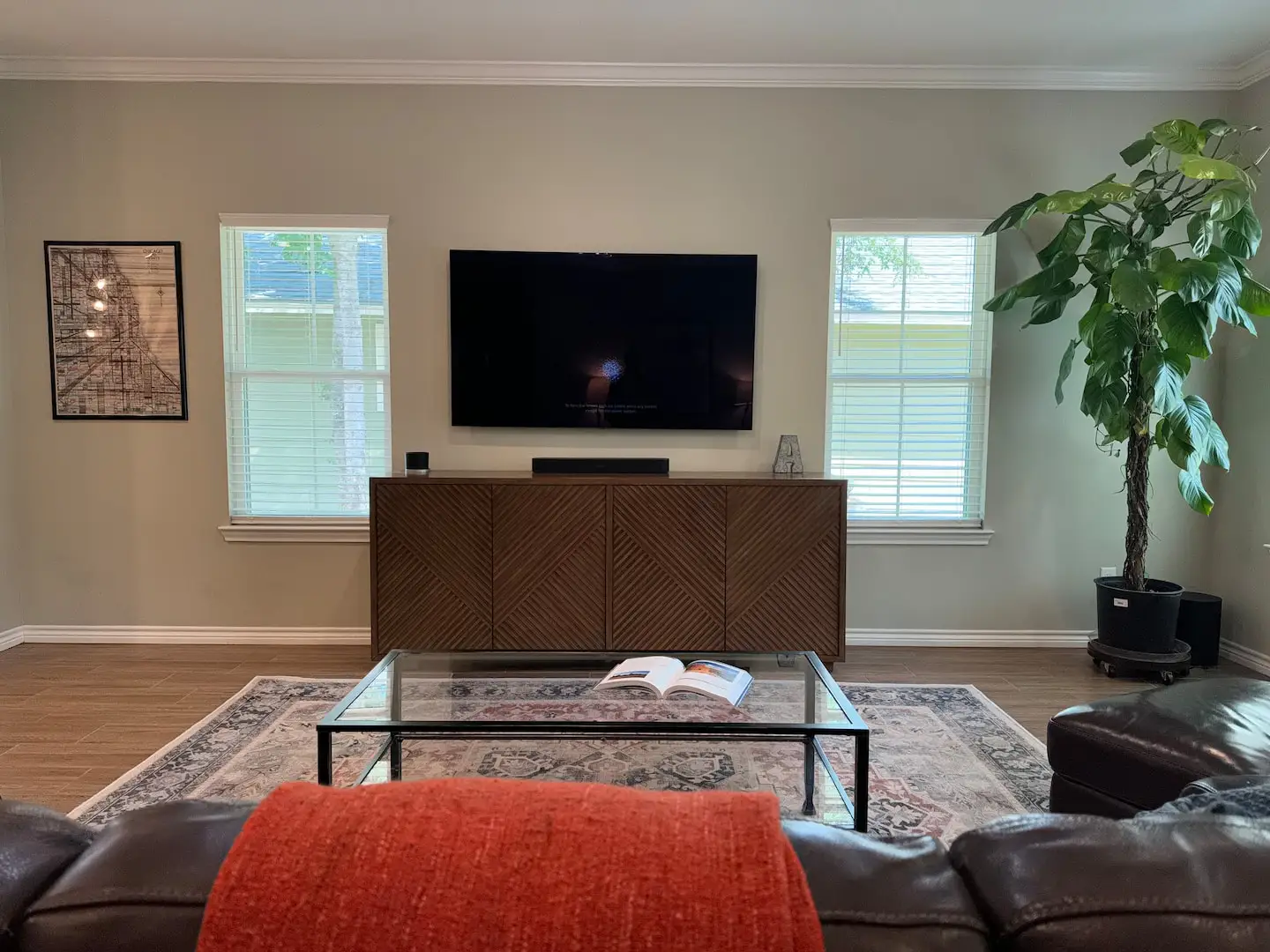 Living room seating facing the TV